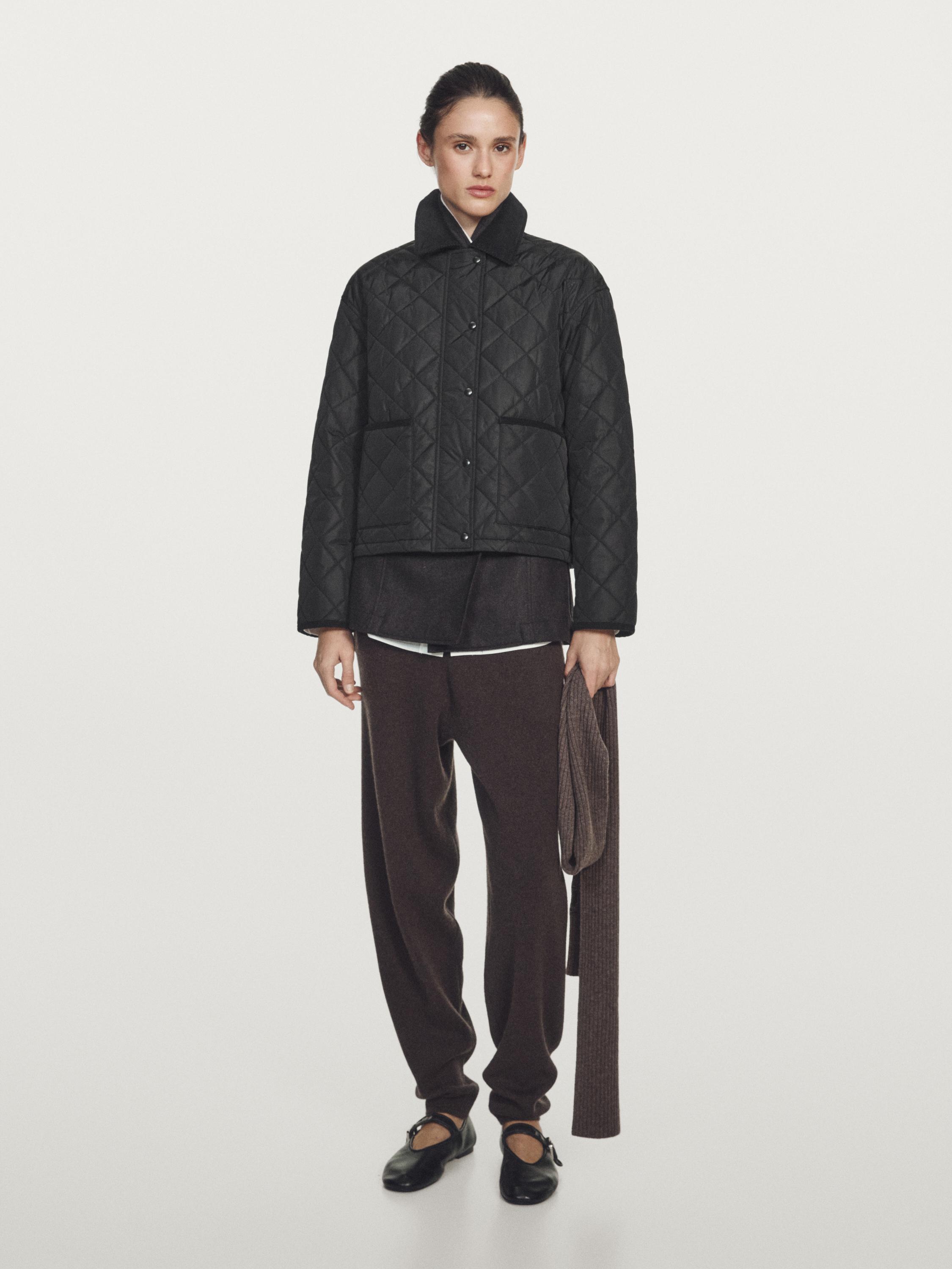 Short lightweight water-repellent puffer jacket with corduroy detail